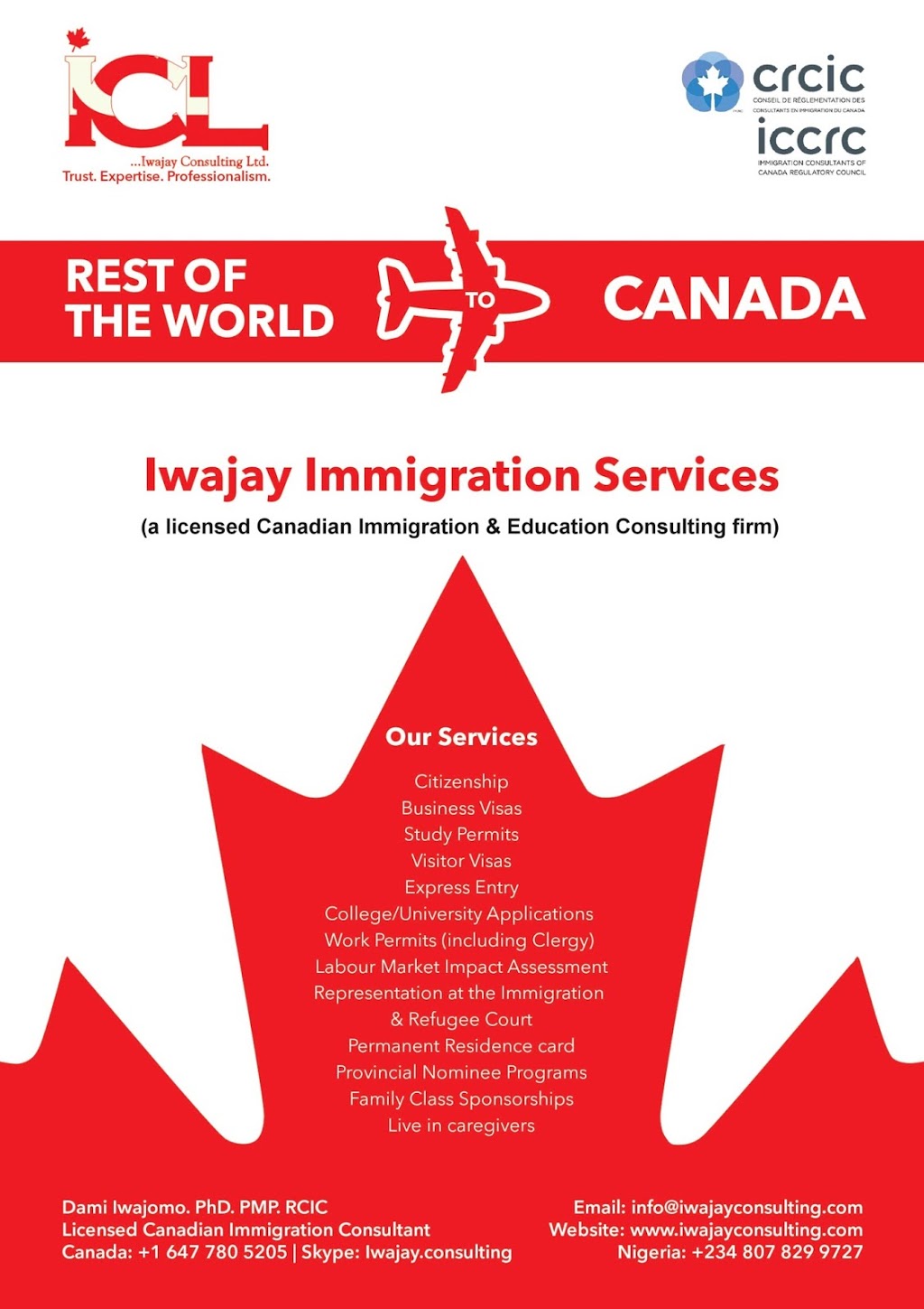 Iwajay Immigration Services | 9800 McLaughlin Rd N, Brampton, ON L6X 4R1, Canada | Phone: (647) 780-5205