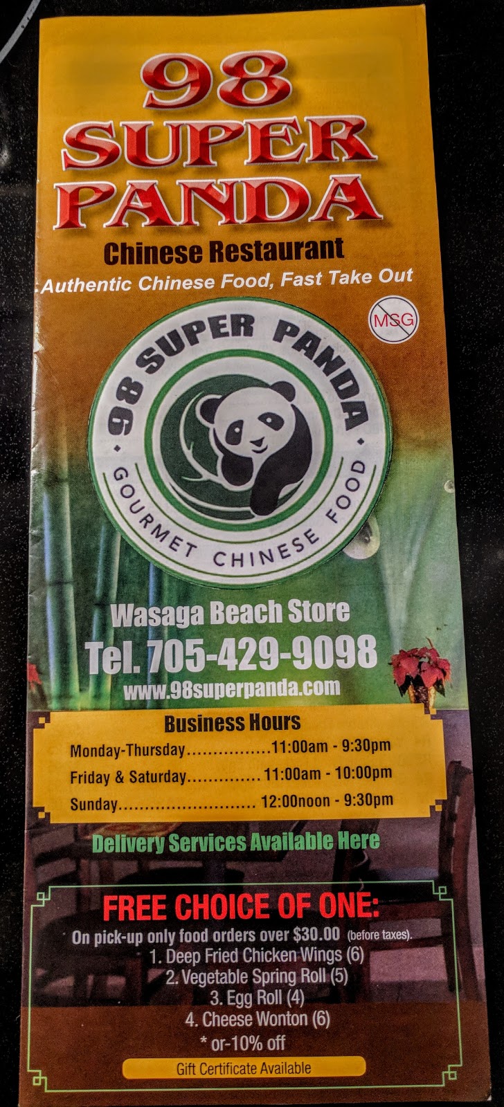 98 Super Panda Chinese Restaurant | 30 45th St S, Wasaga Beach, ON L9Z 0A6, Canada | Phone: (705) 429-9098