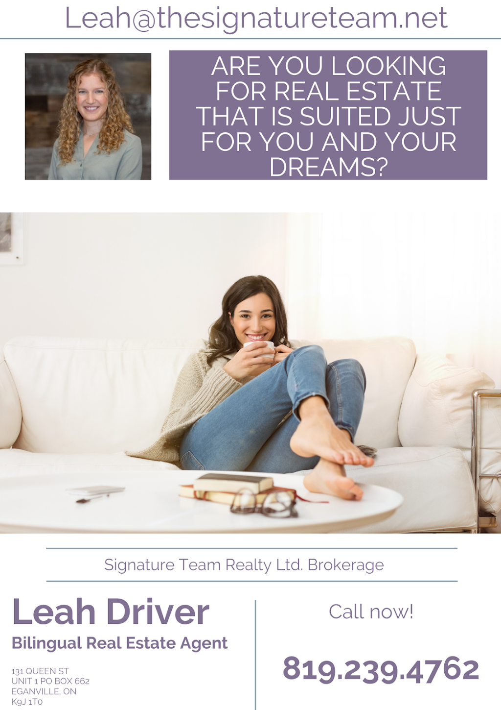 Leah Driver | BOX 662, 131 Queen St, Eganville, ON K0J 1T0, Canada | Phone: (819) 239-4762