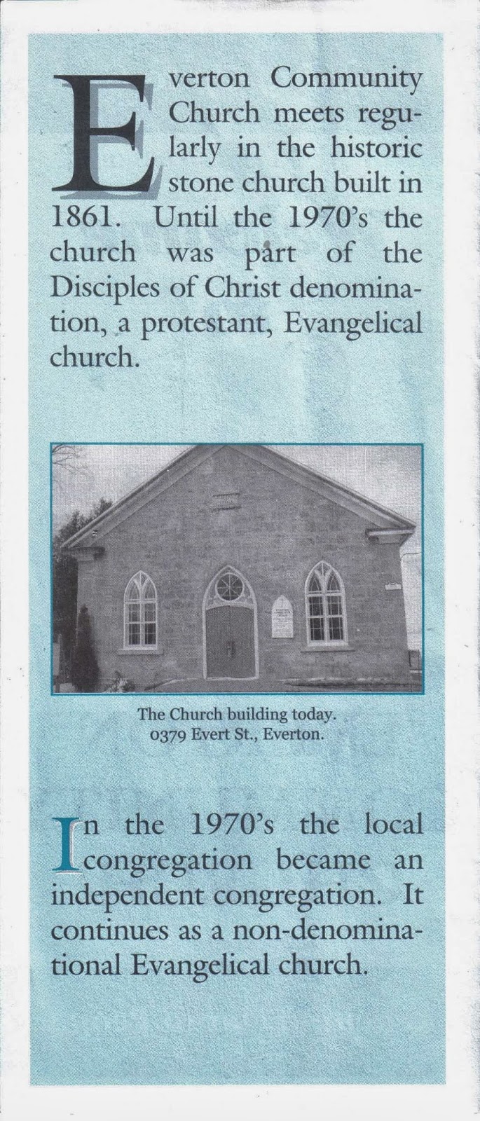 Everton Community Church | 379 Evert St, Guelph/Eramosa, ON N0B 2K0, Canada | Phone: (519) 856-1185