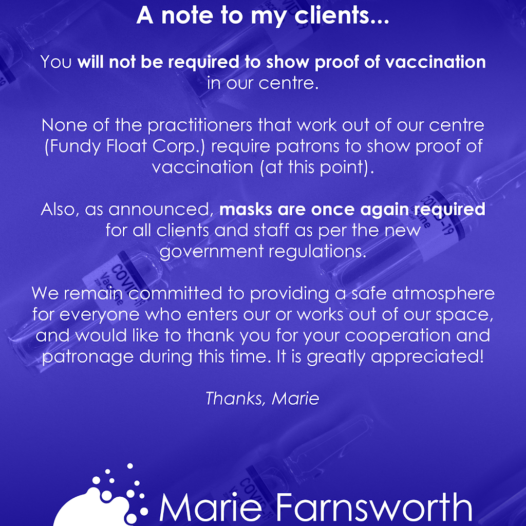Marie Farnsworth RMT | Within Fundy Float Center, 83 Hampton Rd, Rothesay, NB E2E 2P5, Canada | Phone: (506) 214-2121