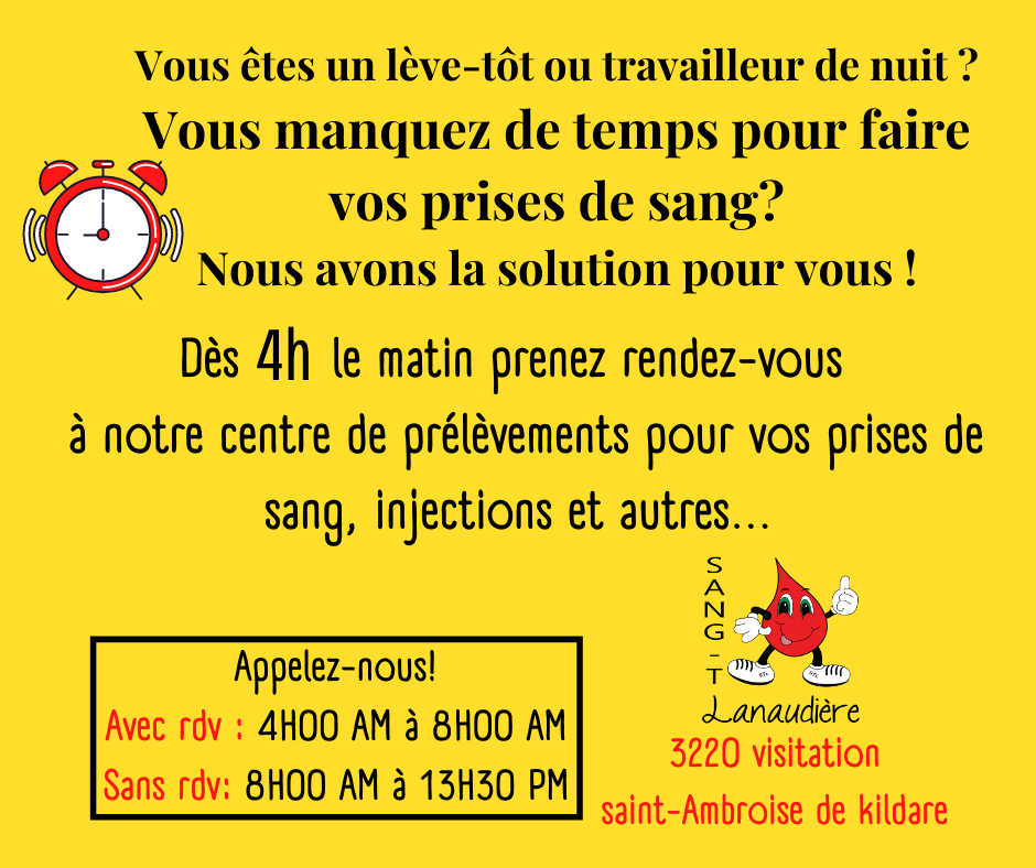 Sang-T-Lanaudière | 3220 Chem. de la Visitation, Saint-Ambroise-de-Kildare, QC J0K 1C0, Canada | Phone: (450) 752-9333