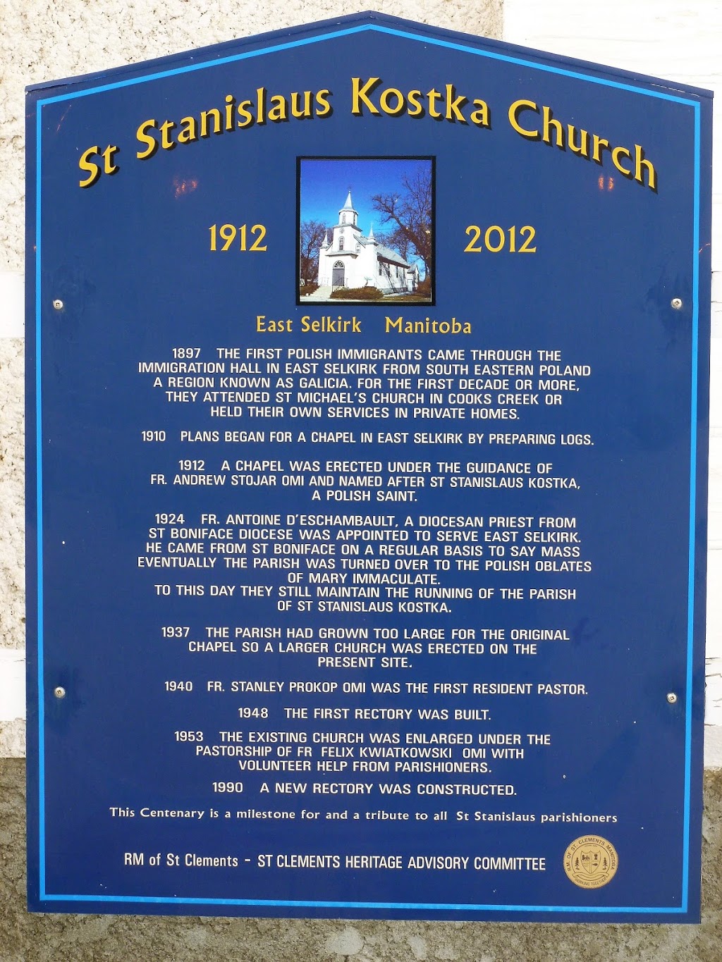 St. Stanislaus Kostka Church | 702 Old Henderson Hwy, East Selkirk, MB R0E 0M0, Canada | Phone: (204) 482-4197