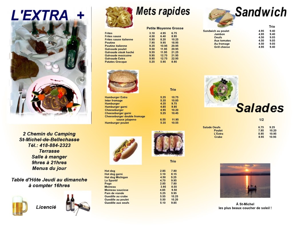 Restaurant LExtra | 2 Chemin des Campings, Saint-Michel-de-Bellechasse, QC G0R 3S0, Canada | Phone: (418) 884-2323