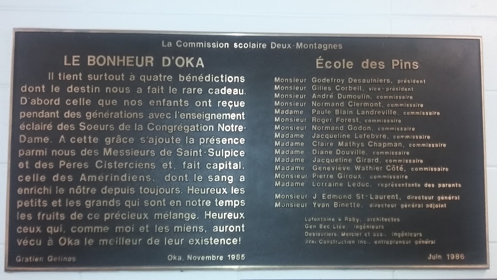 École des Pins | 25 Rue des Pins, Oka, QC J0N 1E0, Canada | Phone: (450) 491-8400