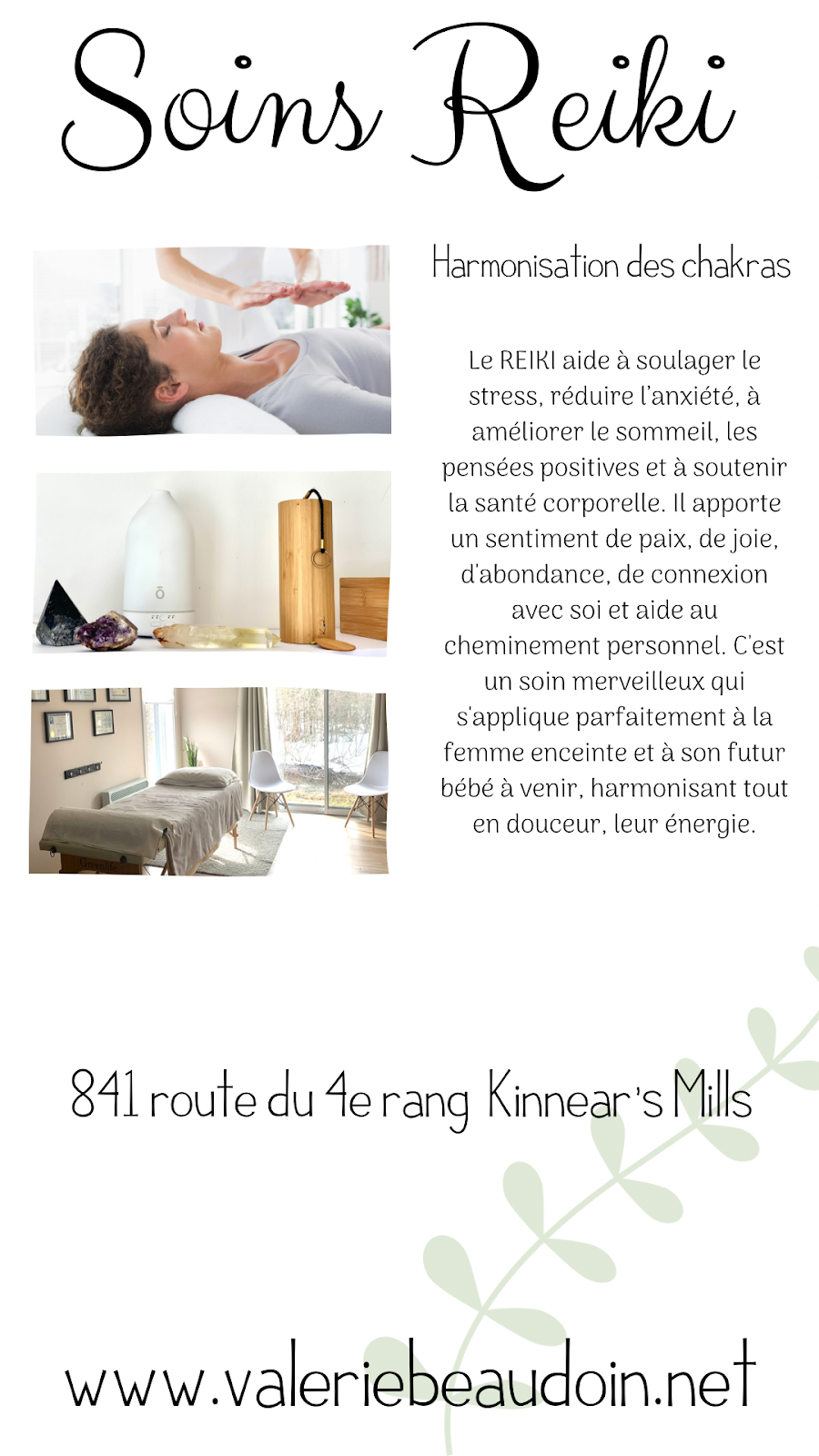 Valérie Beaudoin Hypnose Thérapeutique - PNL - Reiki | 841 Rte du 4 Rang, Kinnears Mills, QC G0N 1K0, Canada | Phone: (418) 814-9646