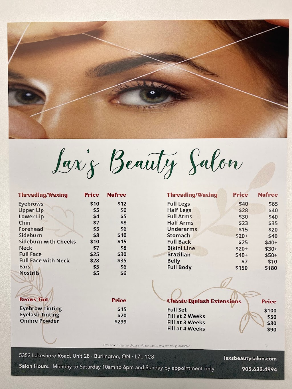 Laxs Beauty Salon | 5353 Lakeshore Rd. Unit 28, Burlington, ON L7L 1C8, Canada | Phone: (905) 632-4994