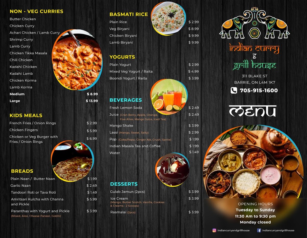 Indian Curry and Grill House | 311 Blake St, Barrie, ON L4M 1K7, Canada | Phone: (705) 915-1600