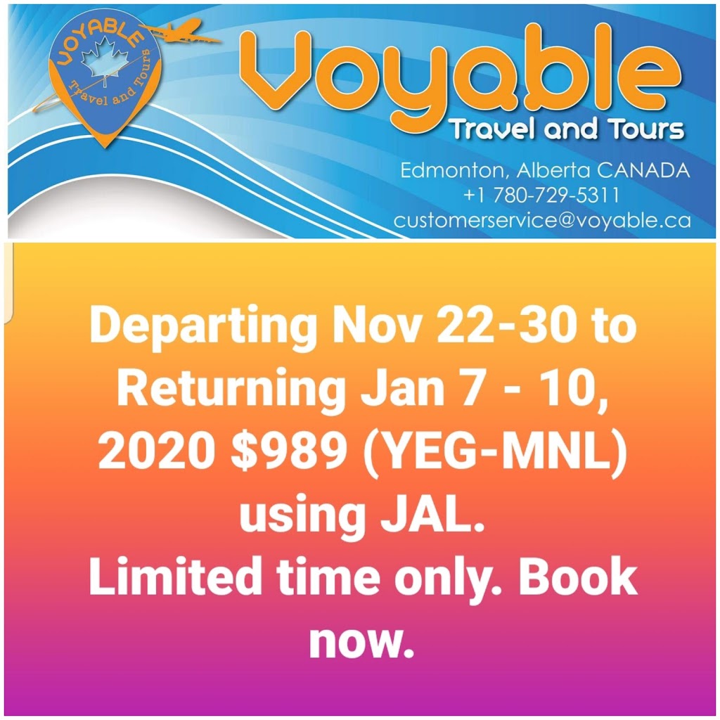Voyable Travel and Tours Inc | 3456 91 St NW, Edmonton, AB T6E 5R1, Canada | Phone: (780) 729-5311