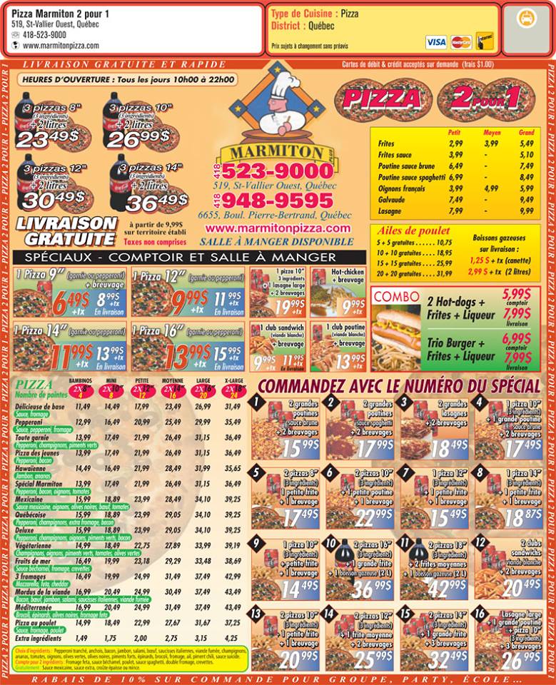 Marmiton Pizza 2 pour 1 | 6655 Boulevard Pierre-Bertrand, Québec, QC G2K 1M1, Canada | Phone: (418) 948-9595