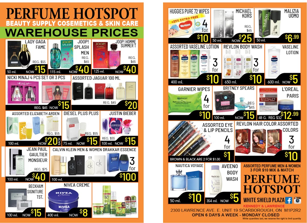 Perfume Hot Spot Discount Centre Inc | 2300 Lawrence Ave E, Scarborough, ON M1P 2R2, Canada | Phone: (647) 435-3088
