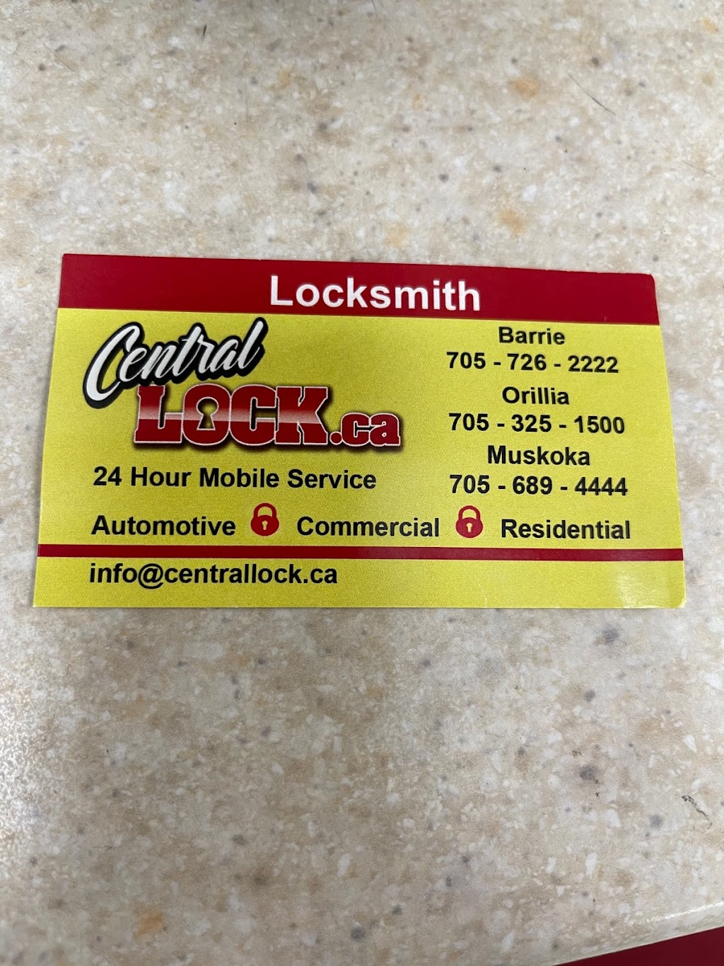 Central Lock and Key | Store front, 85 Brock St unit 7, Barrie, ON L4N 5E4, Canada | Phone: (705) 730-5625
