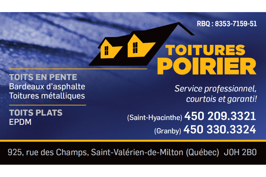 Toitures Poirier | 925 Rue des Champs, Saint-Valérien-de-Milton, QC J0H 2B0, Canada | Phone: (450) 209-3321