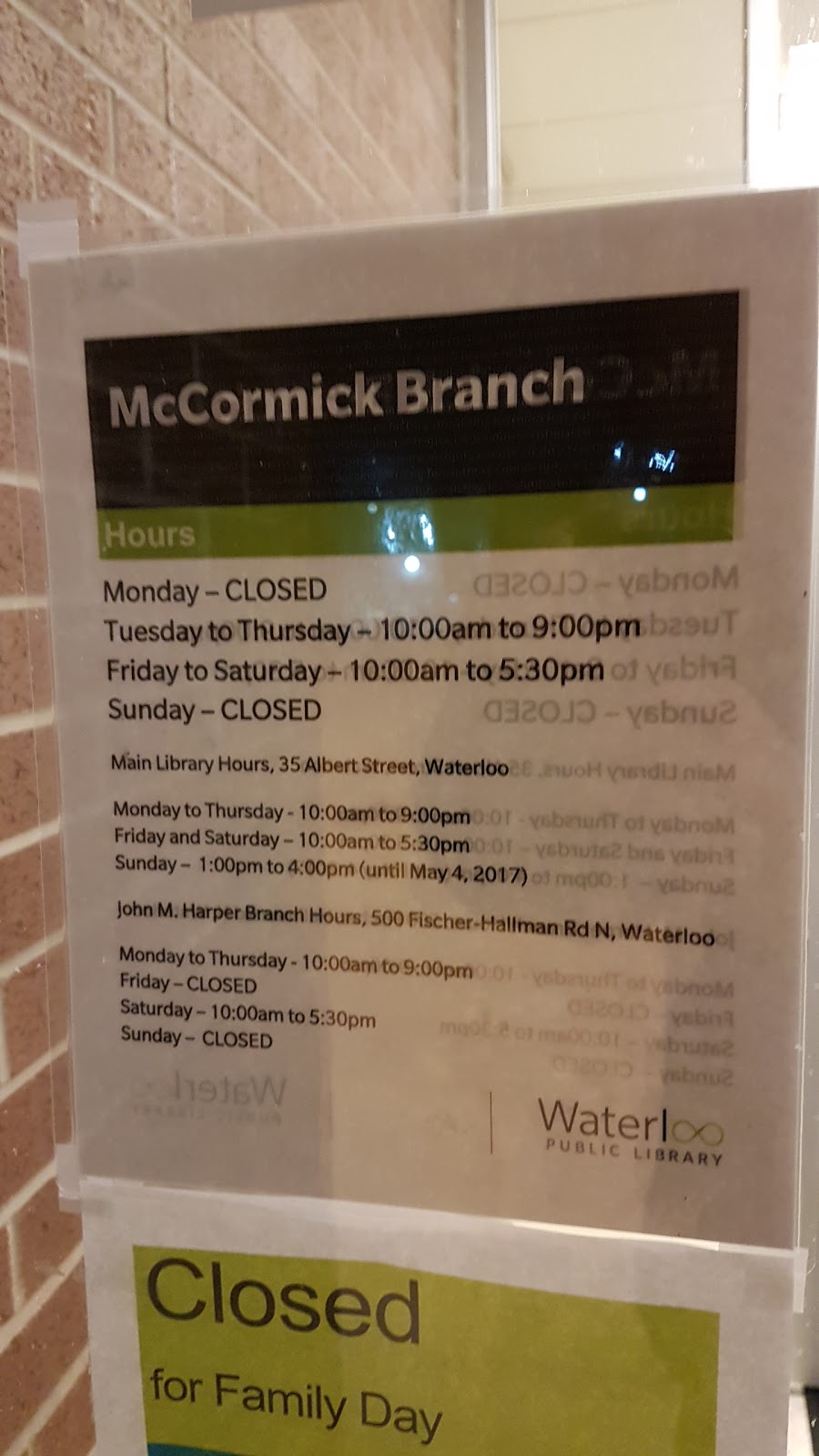 McCormick Branch Library | 500 Parkside Dr, Waterloo, ON N2L 5J4, Canada | Phone: (519) 886-1310 ext. 213