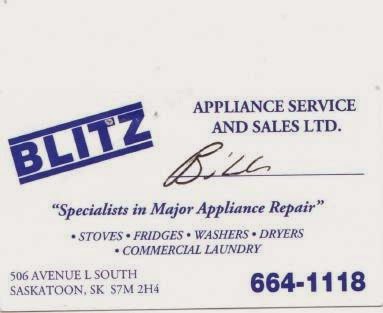 Blitz Appliance Service & Sales | 506 Avenue L S, Saskatoon, SK S7M 2H4, Canada | Phone: (306) 664-1118