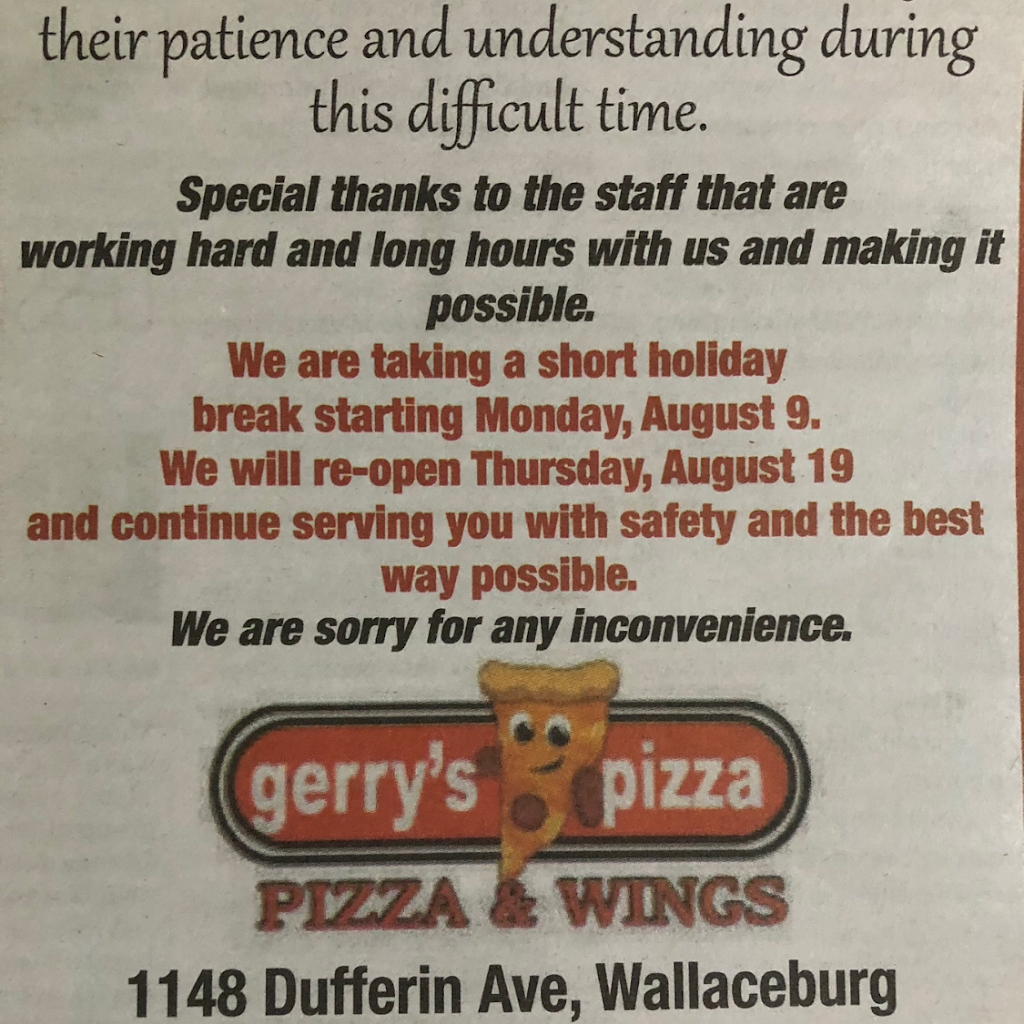 Gerrys Pizza | 1148 Dufferin Ave, Wallaceburg, ON N8A 2W1, Canada | Phone: (519) 627-2222