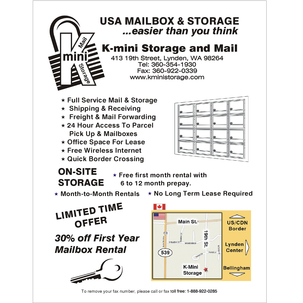 K Mini Storage & Mail | 413 19th St, Lynden, WA 98264, USA | Phone: (360) 354-1930