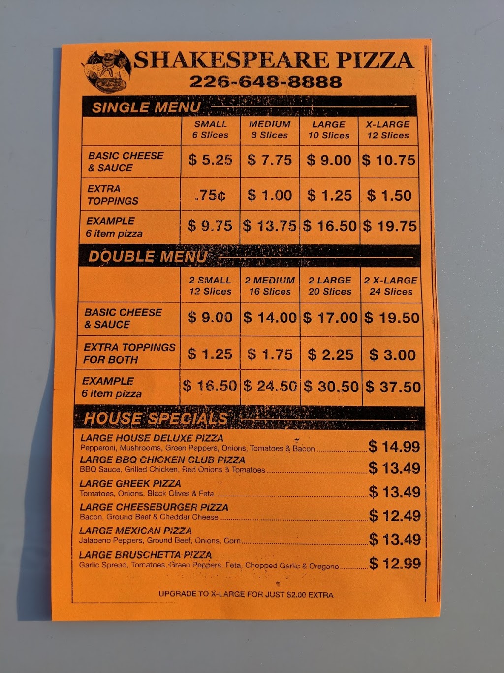 Shakespeare Pizza | 2264 Line 34 unit 2, Shakespeare, ON N0B 2P0, Canada | Phone: (226) 648-8888