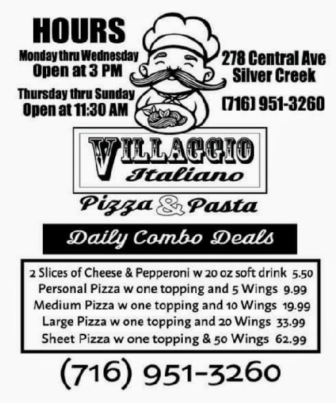 Villaggio Italian Restaurant | 278 Central Ave, Silver Creek, NY 14136, United States | Phone: (716) 951-3260