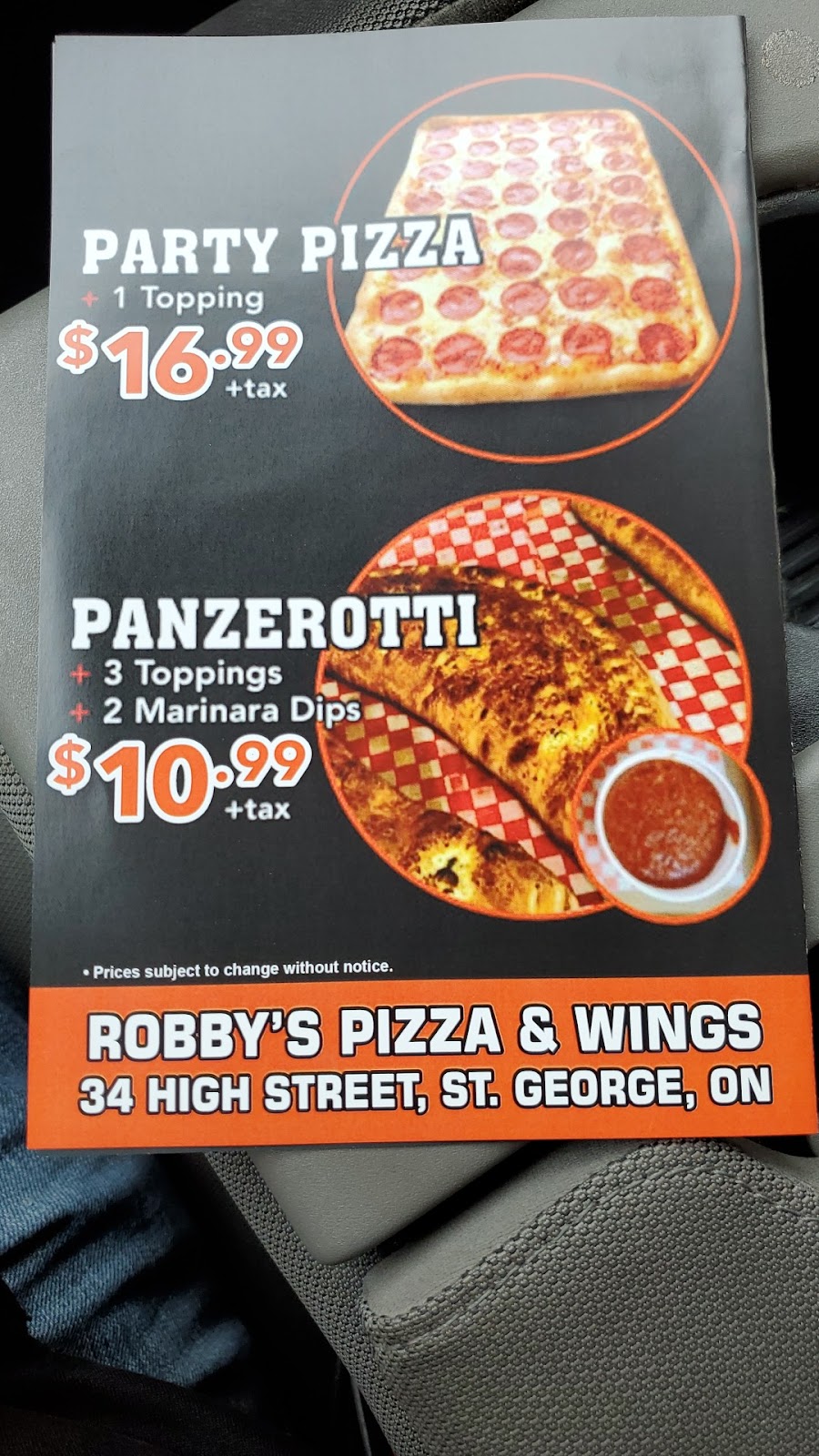 Robby’s pizza and wings | restaurant | 34 High St, Saint George, ON N0E 1N0, Canada | 5194481990 OR +1 519-448-1990