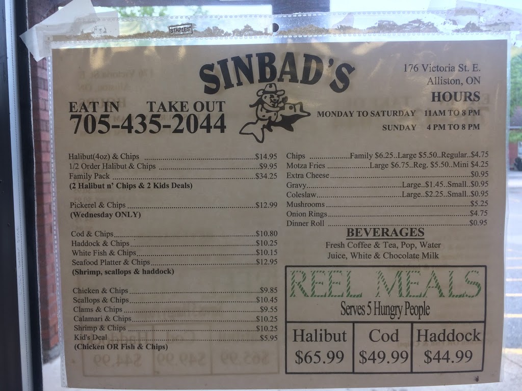 Sinbads Fish & Chips | 176 Victoria St E, Alliston, ON L9R 1K6, Canada | Phone: (705) 435-2044
