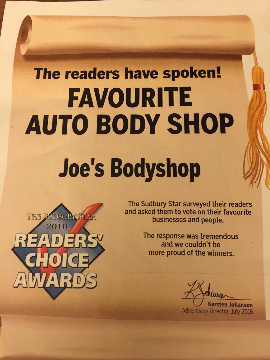 Joes Body Shop | 1210 Notre Dame Ave, Sudbury, ON P3A 2T8, Canada | Phone: (705) 670-0964