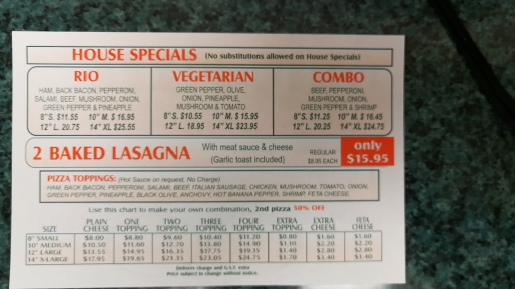 Rio Pizza Temple | 5401 Temple Dr NE, Calgary, AB T1Y 3R7, Canada | Phone: (403) 293-9401