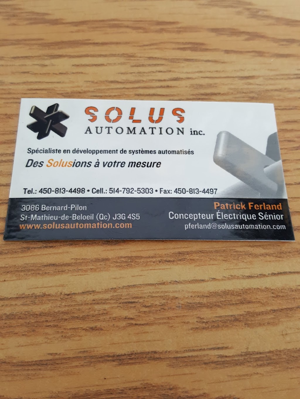 Solus Automation Inc | 3086 Rue Bernard-Pilon, Saint-Mathieu-de-Beloeil, QC J3G 4S5, Canada | Phone: (450) 813-4498