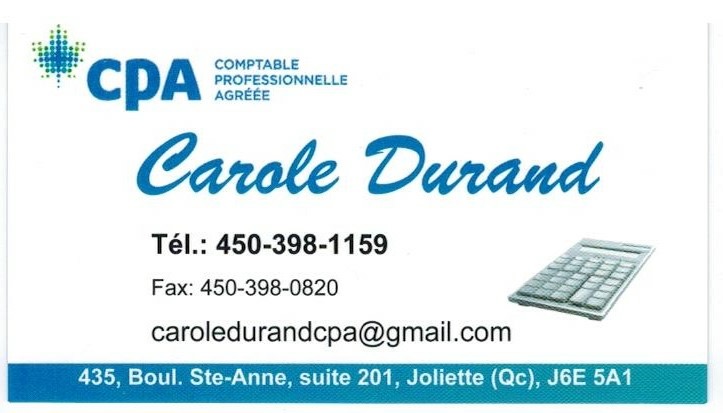 Carole Durand Comptable Professionnel Agréé (CPA) | Joliette | 435 Boulevard Sainte-Anne #201, Joliette, QC J6E 5A1, Canada | Phone: (450) 398-1159