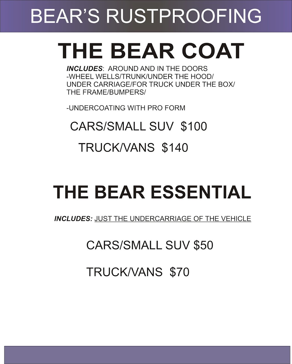BEARS RUSTPROOFING | 217 Harmony Ridge Rd, Harmony, NS B6L 3P4, Canada | Phone: (902) 986-7166