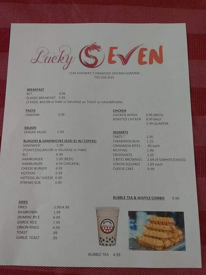 Lucky Seven Restaurant | 1535 Hwy 7, Oakwood, ON K0M 2M0, Canada | Phone: (437) 213-3621