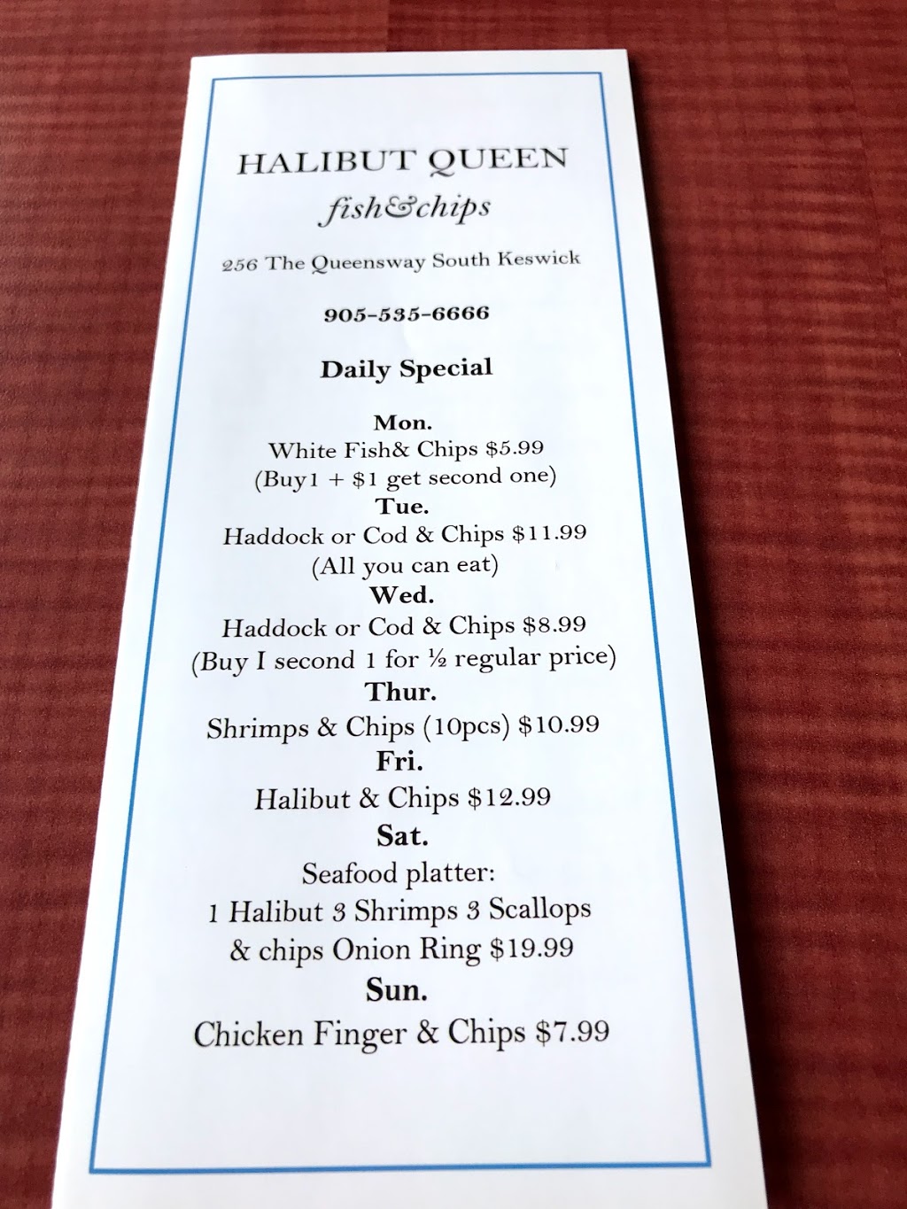 Halibut Queen | 260 The Queensway S, Keswick, ON L4P 2B1, Canada | Phone: (905) 535-6666