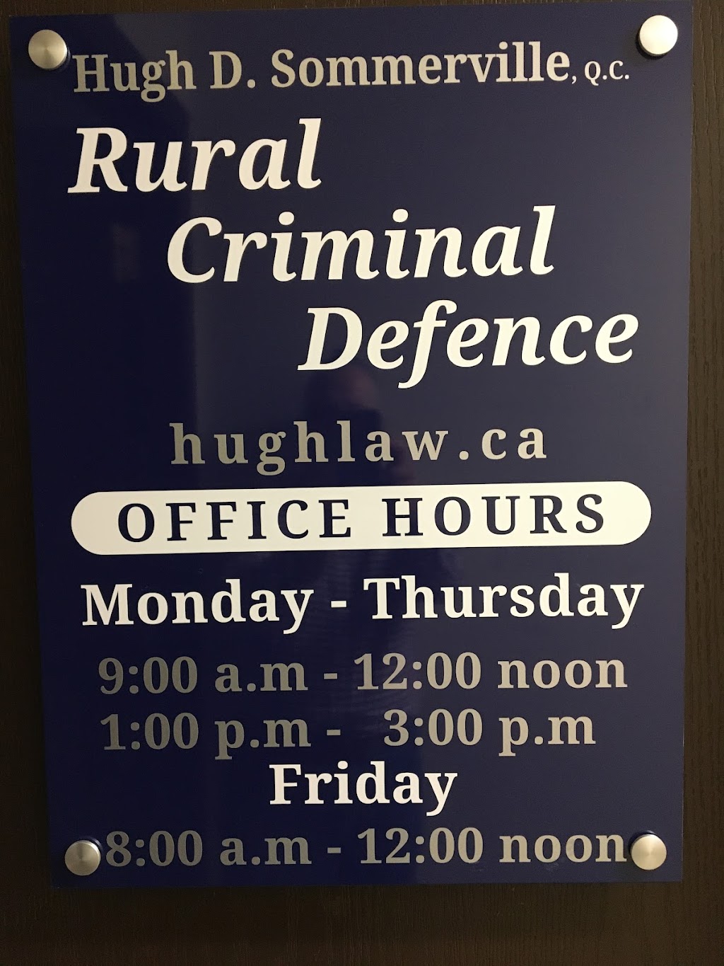 Hugh D. Sommerville, Q.C. Criminal Defence Lawyer | Box 488, 170 Centre St Unit 21, Drumheller, AB T0J 0Y0, Canada | Phone: (403) 823-3329