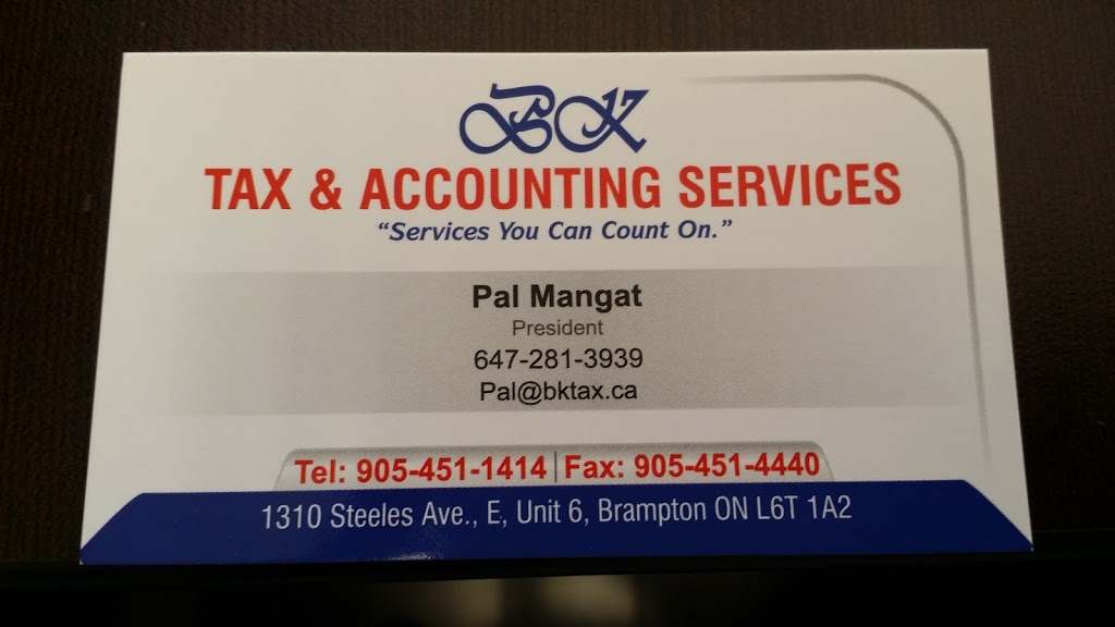 BK Tax & Accounting Services | 205 Advance Blvd, Brampton, ON L6T 4V9, Canada | Phone: (905) 451-1414