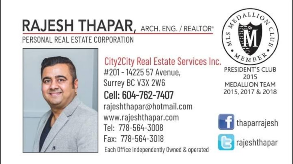 Rajesh Thapar Personal Real Estate Corporation | 6781 152 St, Surrey, BC V3S 3L3, Canada | Phone: (604) 762-7407