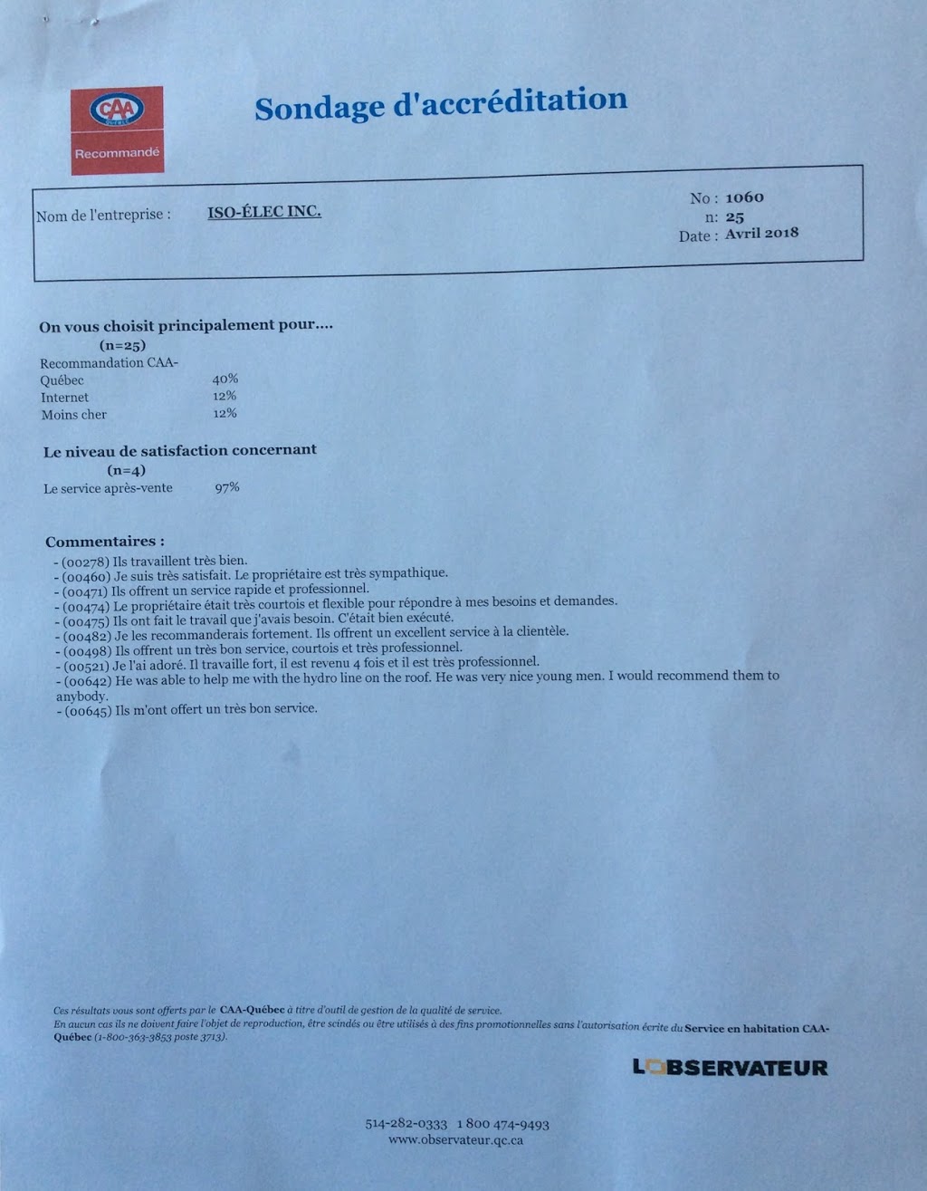Iso-Elec Inc. (Recommandé CAA) | 24 Rang Saint-Marc, Saint-Philippe, QC J0L 2K0, Canada | Phone: (514) 497-2701