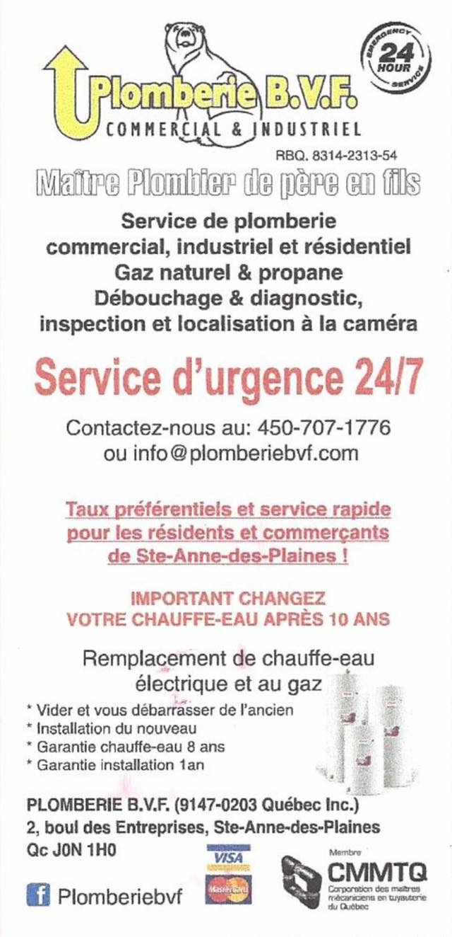 Plomberie BVF | 2 Rue des Entreprises, Sainte-Anne-des-Plaines, QC J0N 1H0, Canada | Phone: (450) 707-1776