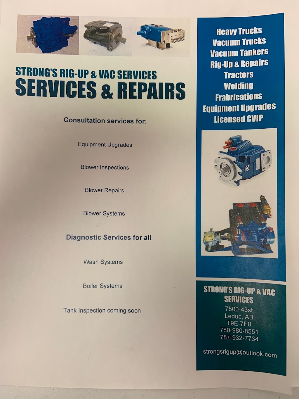 Strongs rig up & vacuum services inc | 3909 84 Ave Bays 3&4, Leduc, AB T9E 8M5, Canada | Phone: (780) 932-7734