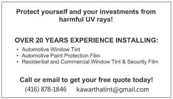 Kawartha Tint | 36 ON-7, Manilla, ON K0M 2J0, Canada | Phone: (416) 878-1846