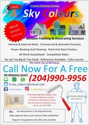 A. Sky Colours | 162 Burrows Ave, Winnipeg, MB R2W 1Z2, Canada | Phone: (204) 990-9956