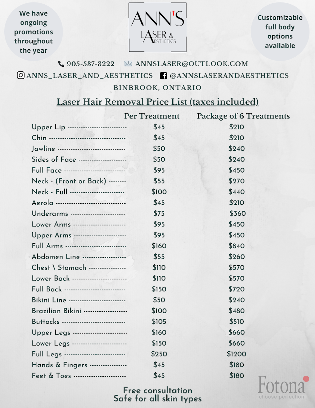 Anns Laser & Aesthetics | 150 Kinsman Dr, Binbrook, ON L0R 1C0, Canada | Phone: (905) 537-3222