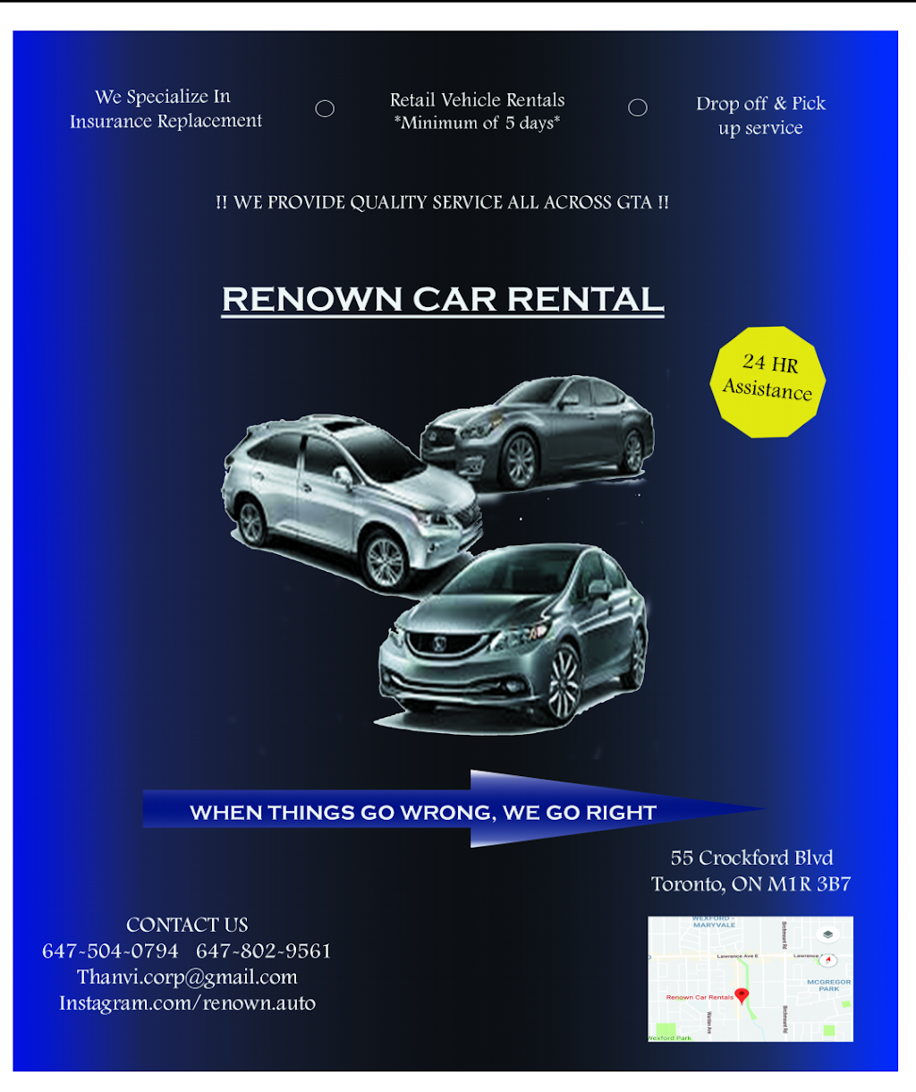 Renown Car Rentals | 55 Crockford Blvd, Scarborough, ON M1R 3B7, Canada | Phone: (647) 504-0794