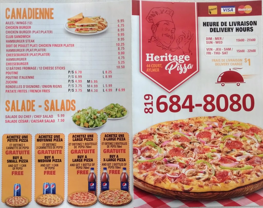 Pizza Heritage | restaurant | 44 Rue Court, Gatineau, QC J9H 4L7, Canada | 8196848080 OR +1 819-684-8080