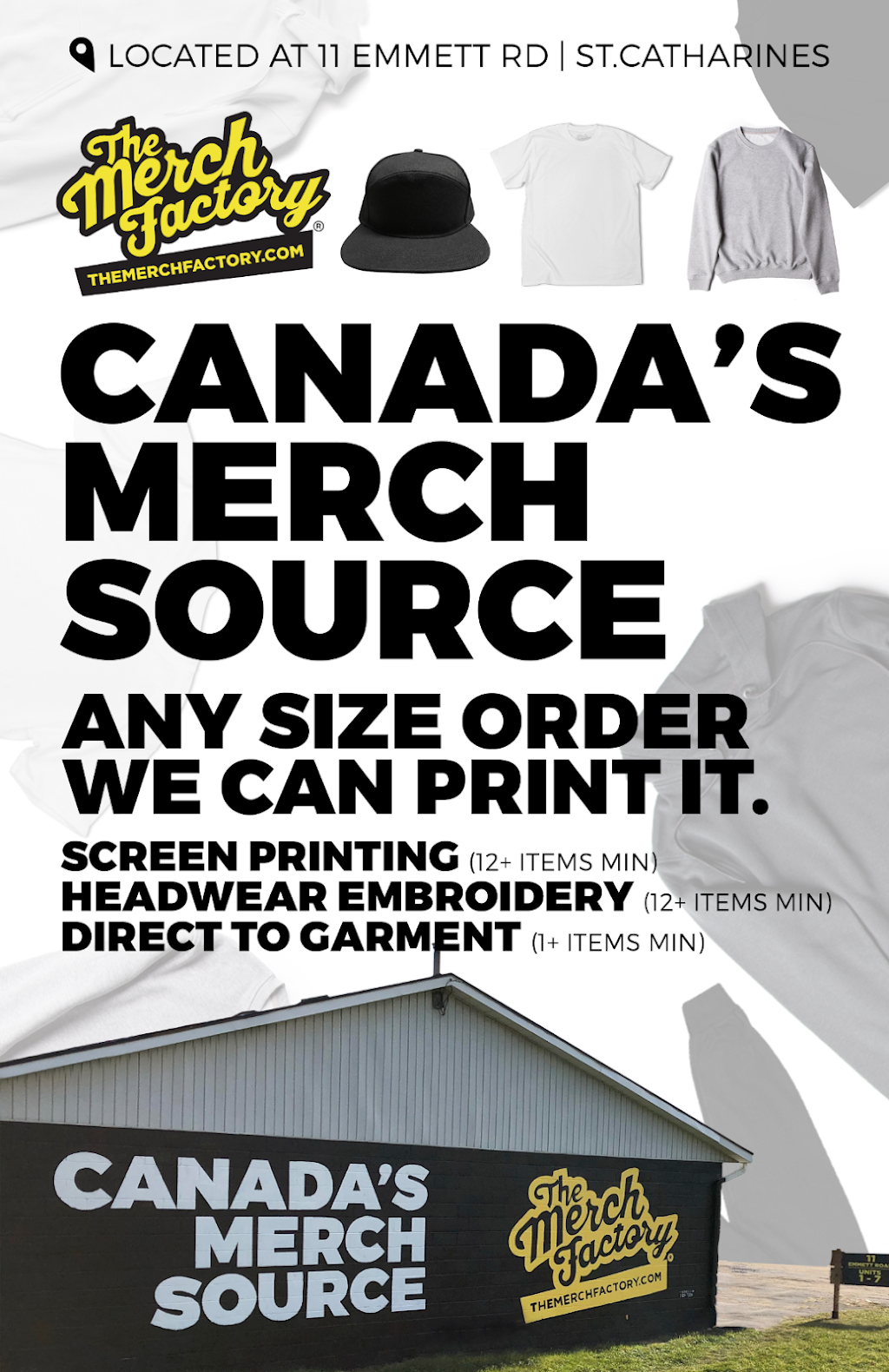 The Merch Factory | 11 Emmett Rd #4, St. Catharines, ON L2R 7K6, Canada | Phone: (289) 241-5971