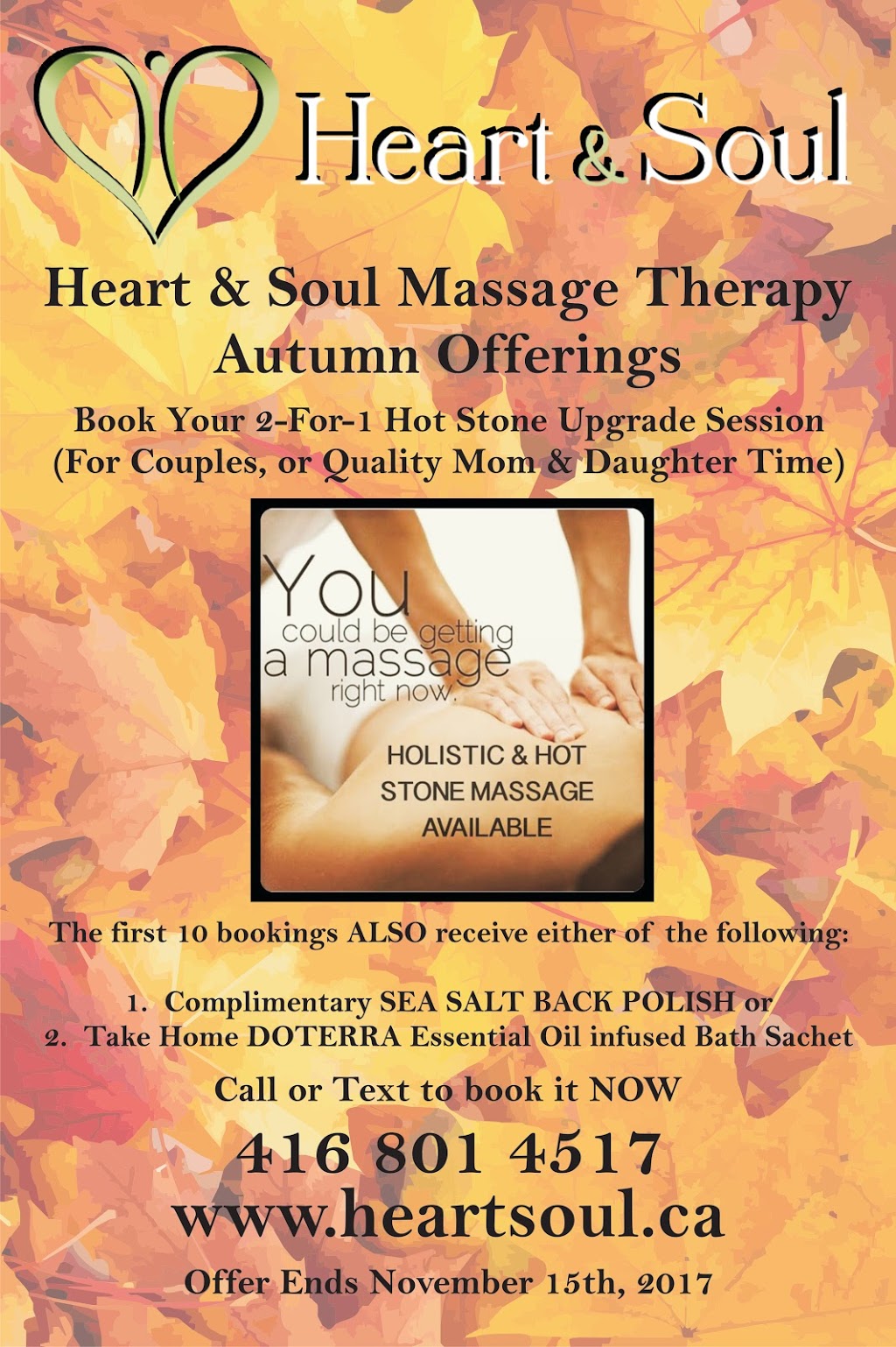 Heart & Soul Massage Therapy and Healing Arts Centre | 2168 Major MacKenzie Dr W, Vaughan, ON L6A 1R7, Canada | Phone: (416) 801-4517