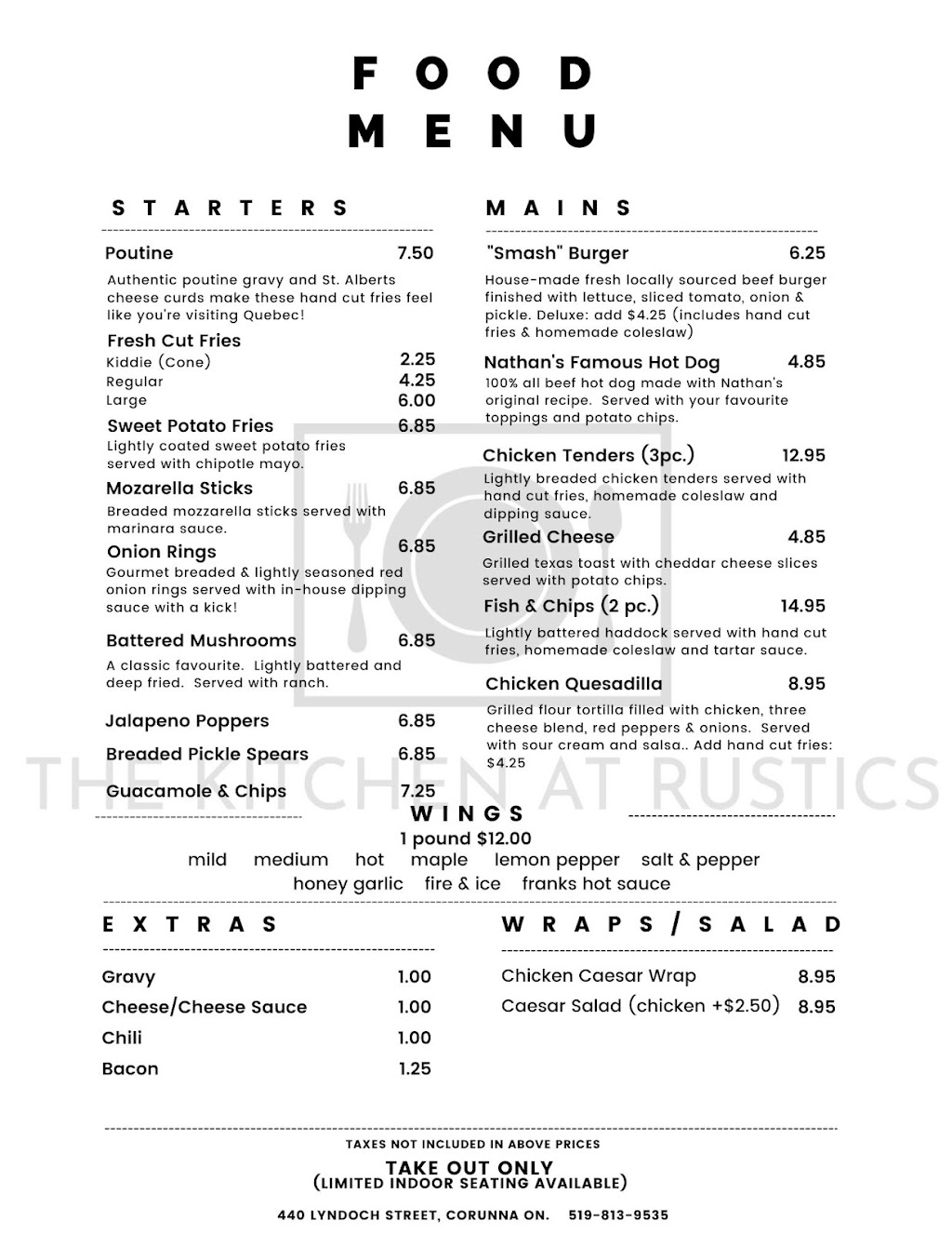 The Kitchen at Rustics | 440 Lyndoch St, Corunna, ON N0N 1G0, Canada | Phone: (519) 813-9535