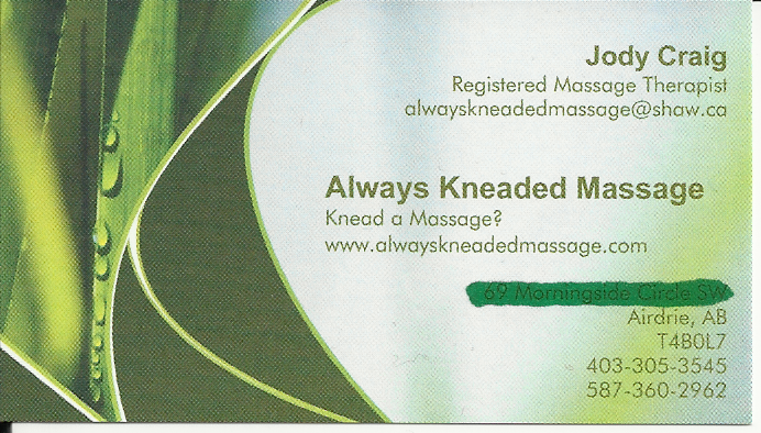 Always Kneaded Massage | 69 Morningside Cir SW, Airdrie, AB T4B 2R9, Canada | Phone: (403) 305-3545