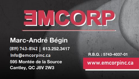 Emcorp Inc | 595 Montée de la Source, Cantley, QC J8V 2W3, Canada | Phone: (819) 743-8142