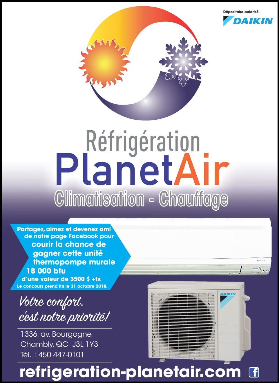 PlanetAir Réfrigération Climatisation Chauffage Chambly | 1336 Avenue Bourgogne, Chambly, QC J3L 1Y3, Canada | Phone: (450) 447-0101