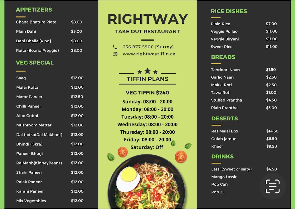 Rightway tiffin service | 1779 Clearbrook Rd #102, Abbotsford, BC V2T 5X5, Canada | Phone: (236) 877-5900